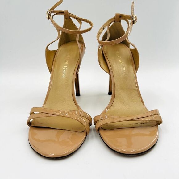 Stuart Weitzman Lexie Beige Leather Strap Sandal Heels Size 11 - Picture 7 of 11